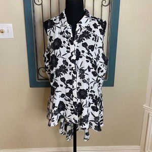 Mermaid Black & White Floral Sleeveless shirt